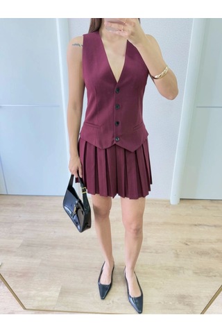De'charme Takım Görünümlu Yelekli Mini Elbise- Bordo