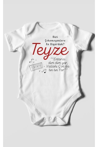 Bizi Çekemeyenlere Ne Diyorduk Teyze Baskılı Bebek Zıbını Çıtçıtlı Body %100 Pamuk Kısa Kol Beyaz