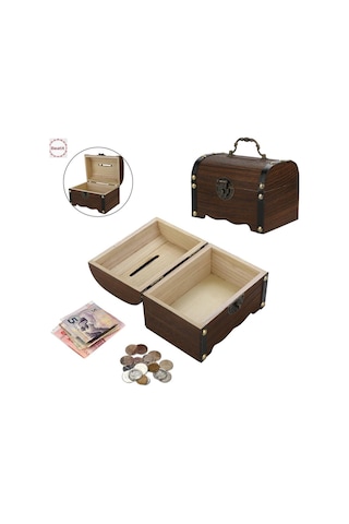 Yaratıcı El Yapımı Ahşap Kumbara Para Kutusu Tasarrufu Kilitli Ahşap Oyma
