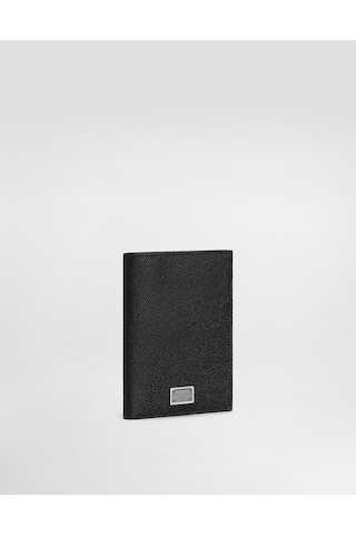 Dolce & Gabbana Logo Calfskin Passport Cover Siyah