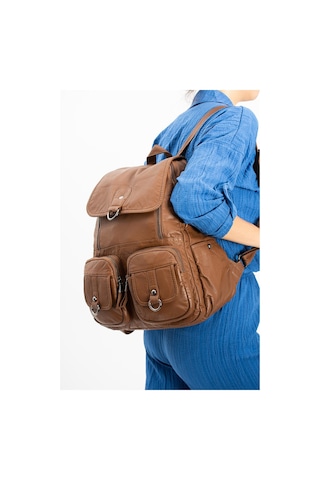 571 Collections Yıkanmış Deri Sırt Çantası Taba Model: 571-11-11e - Taba