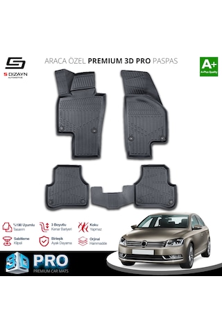 S-dizayn Vw Passat B7 3d Pro Havuzlu Paspas 2010-2014 A+ Kalite