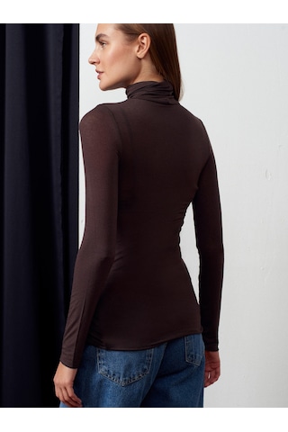Dilvin 32277 Balıkçı Yaka Kaşmir Bluz-kahve Kahve