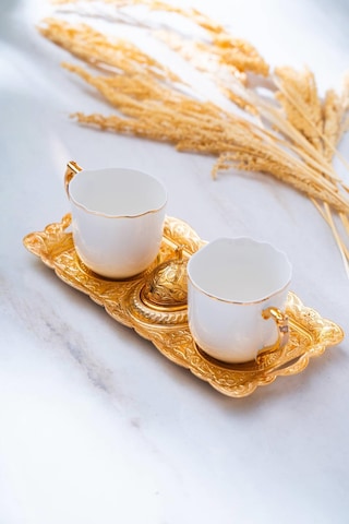 Ayla 2 Kişilik Tepsili Sunum Kahve Fincanı Takımı - 90 Ml Beyaz
