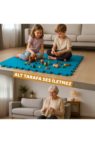 Tatami Zemin Çocuk Odası Halı Ses Yalıtımlı Karo Mat Mavi 50cm