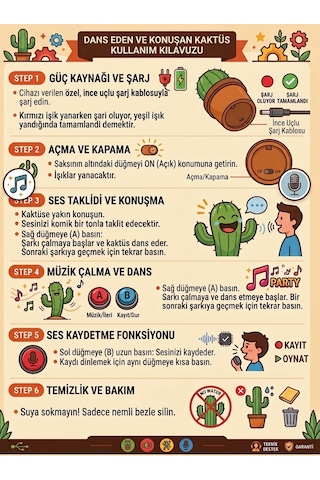 Vittuc Konuşan Dans Eden Kaktüs Oyuncak - Şarj Edilebilir Ses Kaydeden Işıklı Peluş Bebek Oyuncağı Çok Renkli