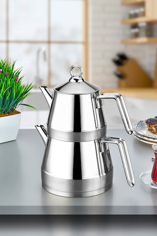 Venedik Çaydanlık 18/10 Paslanmaz Çelik Büyük Boy Silver Saplı. Gümüş