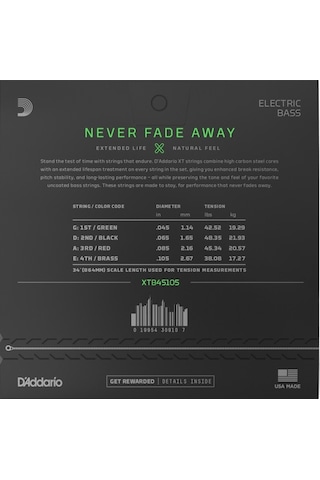 D'addario Xtb45105 Light Top/Medium Bottom / Long Scale Set Bas G