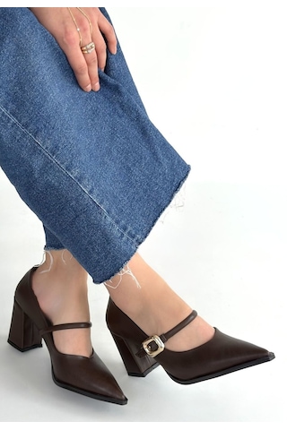 E-bulurum Nıvra Kahverengi Cilt Topuklu Ayakkabı