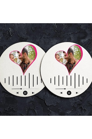 Kişiye Özel Spotify Barkodlu Mdf İkili Bardak Altlığı Çok Renkli