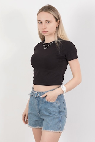 Giysa Kadın Bisiklet Yaka Pamuklu Basic T-shirt Siyah Ms0000102 Siyah