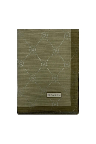 Vakko Pamuk İpek Şal - Şeritli Monogram - Haki