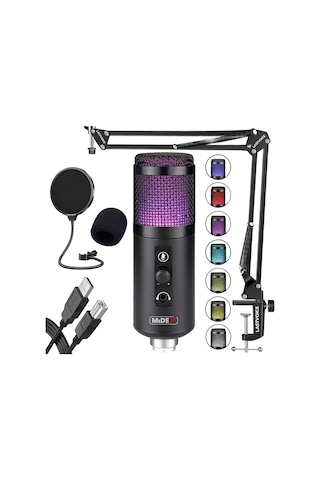 Midex V5 RGB Set USB Oyuncu ve Yayıncı Mikrofonu Condenser Stüdyo