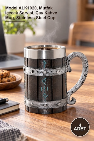 4 Adet Paslanmaz Çelik Kupa Bardak Model Alk1020, Mutfak İçecek Servisi, Çay Kahve Mug, Stainless Steel Cup -