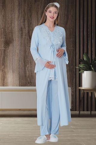Lohusa Sepeti Lohusasepeti 1517 Dantelli Sabahlıklı Lohusa Pijama Takımı 001