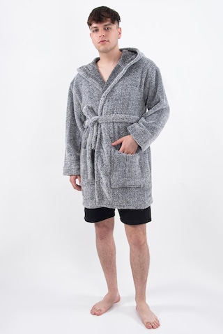 Zeynep Tekstil Plain Unisex Sabahlık Bornoz Wellsoft Peluş Kapüşonlu Sabahlık Gri