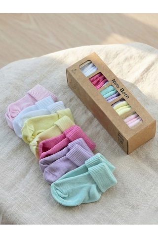 Organik Pamuk Kız/erkek Bebek 6 Lı Kutulu Premium Yeni Doğan Çorabı renkli