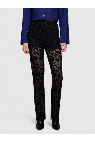 Sisley Yün Karışımlı Yüksek Bel Dantel Efektli Pantolon Kadın Siyah T-shirt - 323a48c6lf03w