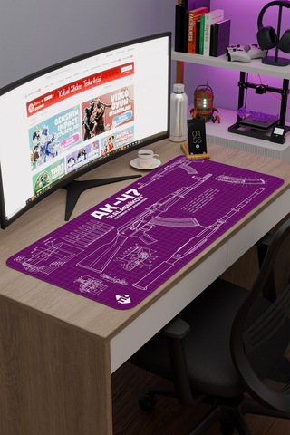 Ak 47 Siyah Kalaşnikov Cs Dikişli Kauçuk Oyuncu Mousepad - 90x40 Gaming Mouse Pad Ak-47 Mor