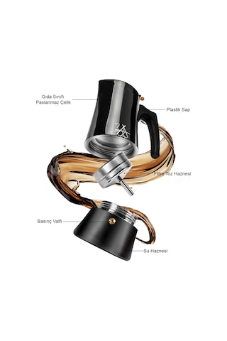 Alocs Taşınabilir Mocha Pot 450 Ml 9 Cup Siyah