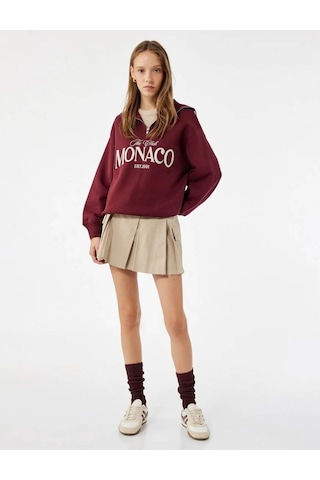 Koton Yarım Fermuarlı Pamuklu Bordo Kadın Sweatshirt 6wal10156ık Bordo