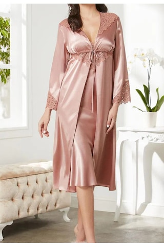 Pierre Cardin 6700 Saten Sabahlık Pijama Gecelik 6 Lı Takım Pudra