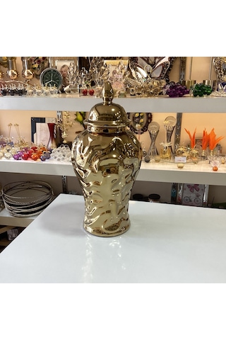 Dekoratif Seramik Gold Renk Küp 33,5 Cm