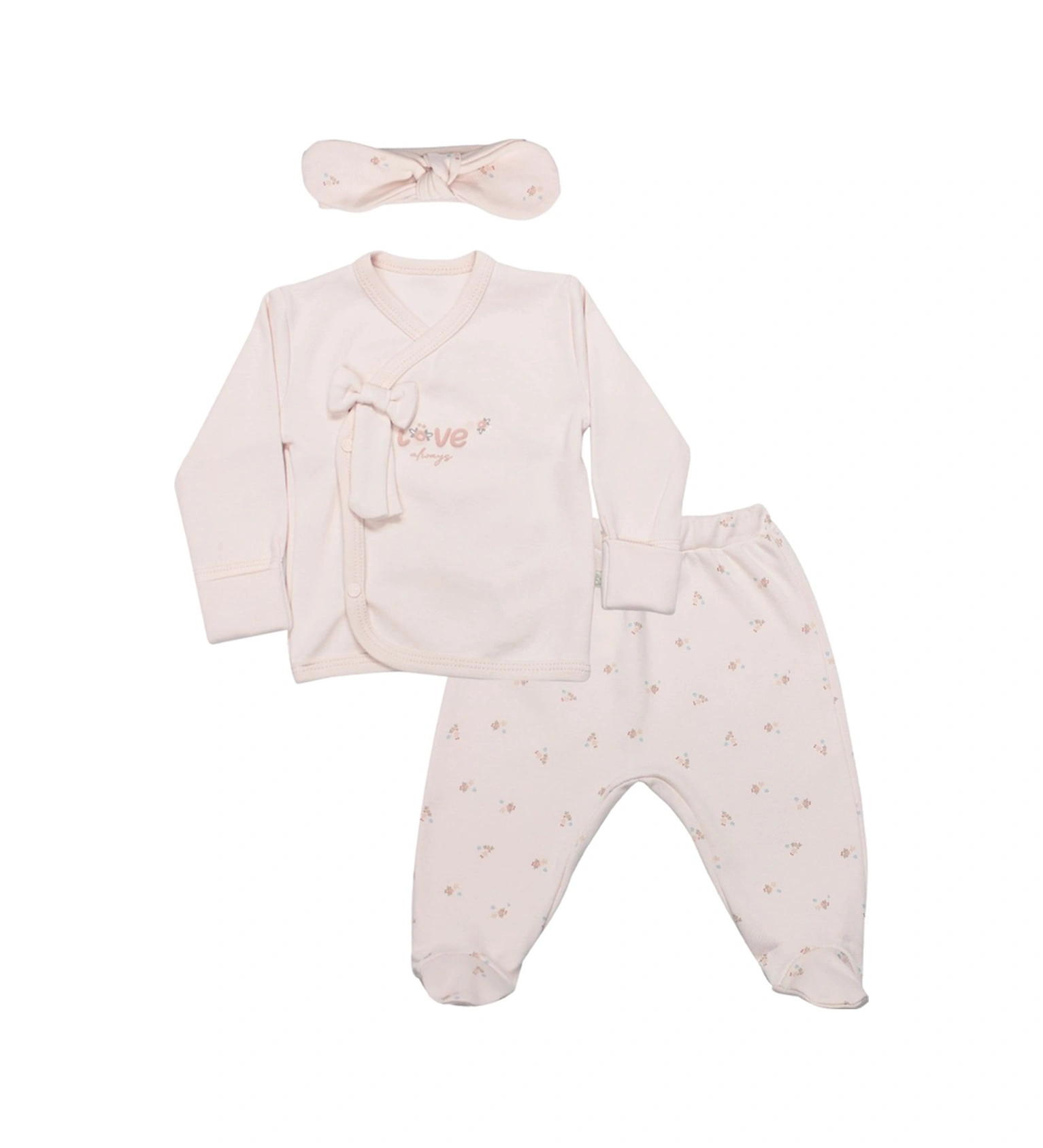 Bistyle Organik 3'lü Zıbın Takım Grow İn Love Pembe - Ekru