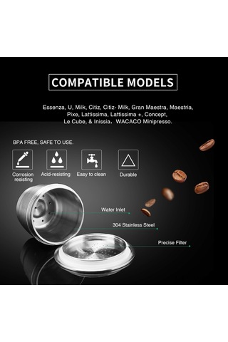 Neevoyu 304 Paslanmaz Çelik Nespresso Kahve Kapsülü Metal Yuvarlak Delik - Yeniden Kullanılabilir Filtre Ağıyla Uyumlu Makinelere Diğer