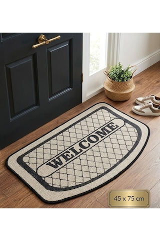 Dikdörtgen Kapı Paspası Kaydırmaz Taban 45 X 75 Cm Bej Siyah
