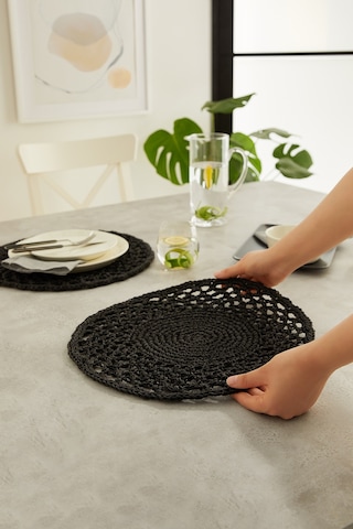 Ocean Home Textile 2 Adet Siyah Rafya Sofra Sunum Tabak Altlığı Supla Amerikan Servisi  36 x 36 CM Siyah