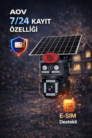 2 Kameralı Sim Kartlı 7/24 Kayıt Yapabilen Gece Görüşlü Güneş Panelli Güvenlik Kamerası