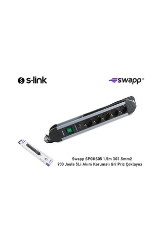 S-link Spgks05 1.5m 3g1.5mm2 900 Joule 5li Akım Kor. Gri Priz Çoklayıcı 0