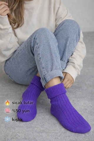 Perili Yün Bot Çorabı Mor Mor