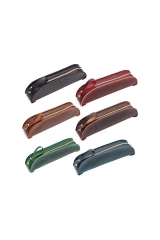 Willowhaven El Yapımı Deri Kalem Kutusu, Vintage Şarap Kırmızı, 18 Kalemlik, Pratik Tasarım Kırmızı