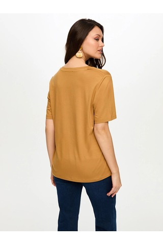 Faik Sönmez V Yaka Kısa Kol Kadın T-shirt Bs26tsh001 Camel