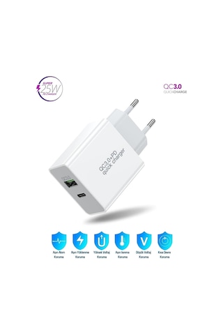 Huawei Nova Y91 Uyumlu 25W Ultra Hızlı Çoklu Şarj Cihazı Adaptör İthalatçı Garantili