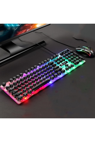 Lımeıde Gtx300 104 Tuşlu Retro Yuvarlak Tuş Kapağı Usb Kablolu Fare Klavye, Kablo Uzunluğu: 1.4m, Renk: Punk Set Siyah