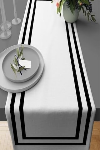 40x140cm Klasik Çerçeveli Tay Tüyü Dokuma Premium Leke Tutmaz Kumaş Masa Örtüsü Runner Rnr321 Çok Renkli