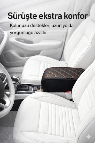 Lüks Oto Kolçak Kol Dayama Koltuk Arası Organizer Cepli Vidasız Montaj Siyah Deri Turuncu Dikiş