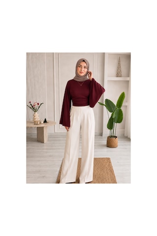 Unika Boutique Kadın Geniş Kol Belden Oturtmalı Bluz Bordo