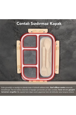 Sızdırmaz Contalı Yemek Kabı - 4 Bölmeli Çatal Kaşıklı Diyet Beslenme Kutusu Lunch Box Pembe Sku: Smgstk0c10230d34 Açık Mavi
