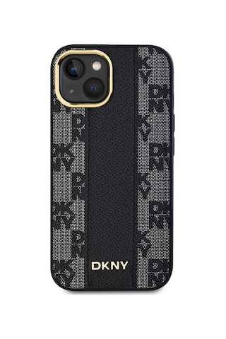 Apple Uyumlu iPhone 15 Plus Kılıf Dkny Lisanslı M-safe Şarj Özellikli 3d Yazılı Checkered Pattern Kapak Siyah