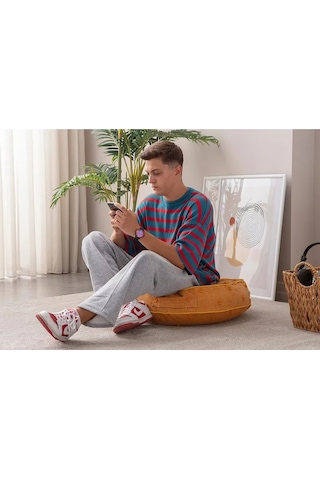 Çok Amaçlı Puantiyeli Keten Yer Bahçe Minderi Fermuarlı İç Dolgulu Yıkanabilir 60x65 Turuncu