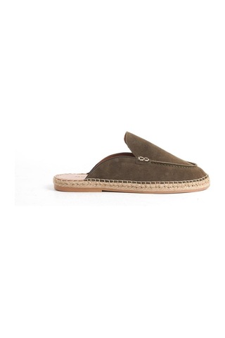 Mubiano Hakiki Deri Summer Erkek Süet Önü Kapalı Jüt Taban Haki Espadril Terlik -mssr3416-hk Haki