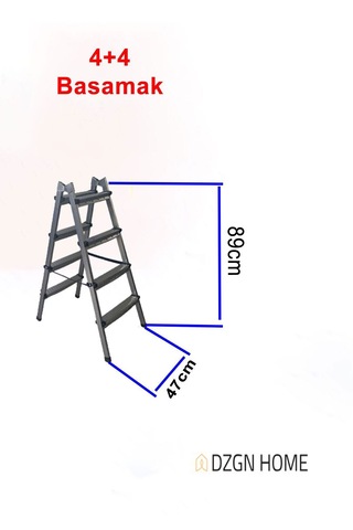 Dayanıklı 4+4 Özel Tasarım Hafif, Kaymaz, Metal Basamaklı Katlanır Merdiven Siyah