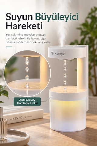 Kensa Ultrasonik Hava Nemlendirici 580 Ml Buhar Makinesi 5 Farklı Gece Lambası Damlacık Efektli