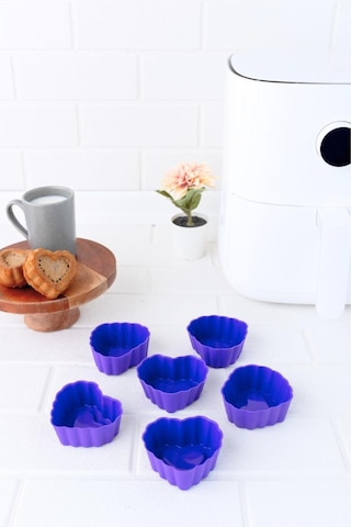 Onikiden Airfryer Silikon Kalp Muffin Kek Kalıbı 6 Lı- Tüm Hava Fritözleriyle Uyumlu Sl11 Lila
