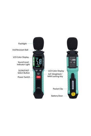 Springsun Fy8837 Ac Ağırlıklı Gürültü Ölçer Pilsiz Siyah + Yeşil