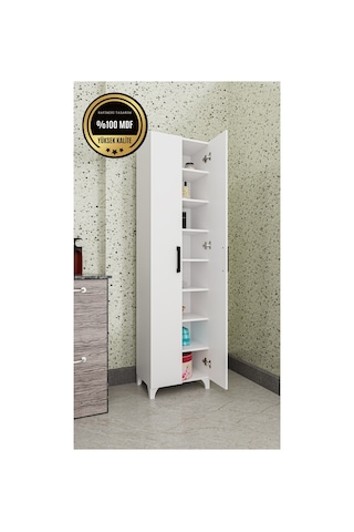 Long 2 Kapaklı Raflı Çok Amaçlı Dolap Banyo Balkon Kiler Mdf Beyaz
